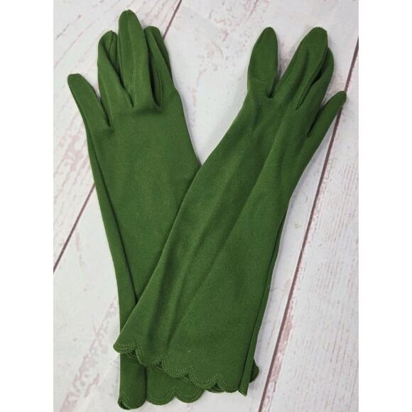 Vintage Enchante Antron Christmas Green Ladies' Gloves Scalloped Edge USA - Picture 1 of 16